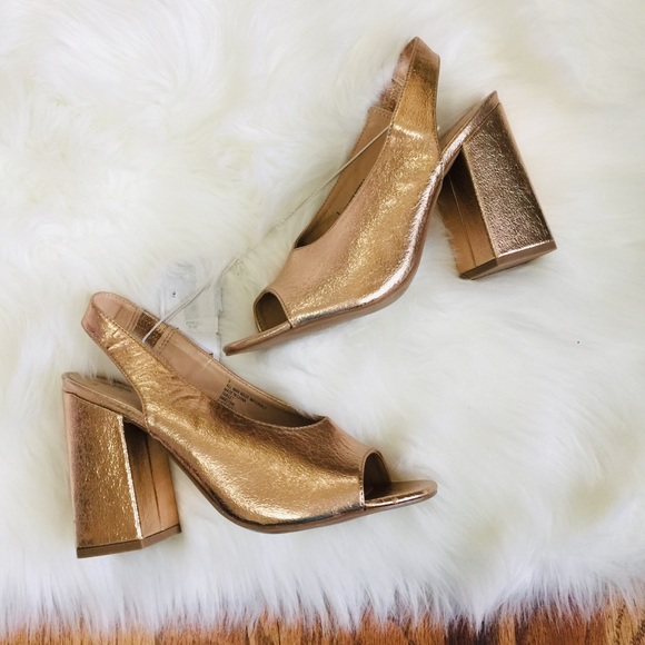 NEW Rose Gold Peep Toe Slingback Back Heels - Picture 2 of 6